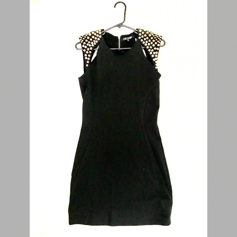 Mini black studded shoulder dress